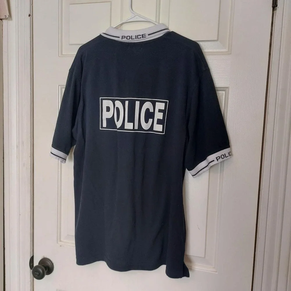 First Class Mens Police Polo Shirt Black White Graphic Workwear Size XL